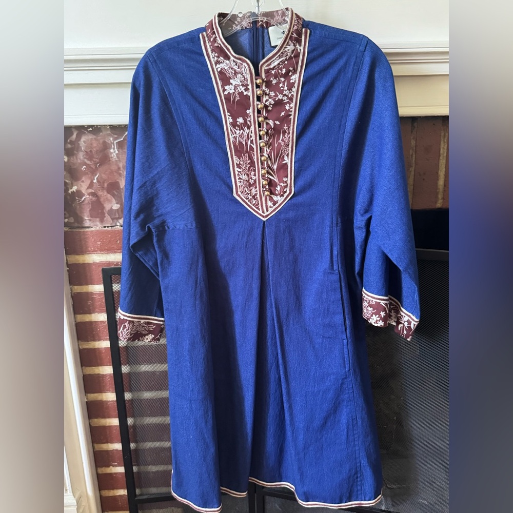 Tuckernuck Women's Navy Blue Dress Mini Stand Collar Kurta Sz M NWOT